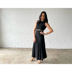 Vintage mod black dress cutout midriff | maxi dress | sleeveless party dress